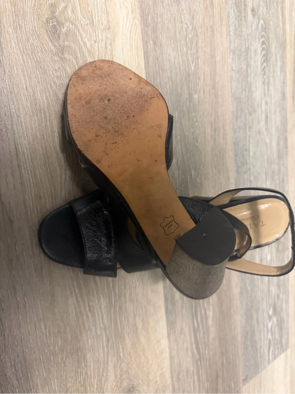 Talbots Black Leather Slingback Block Heel Sandals size 10